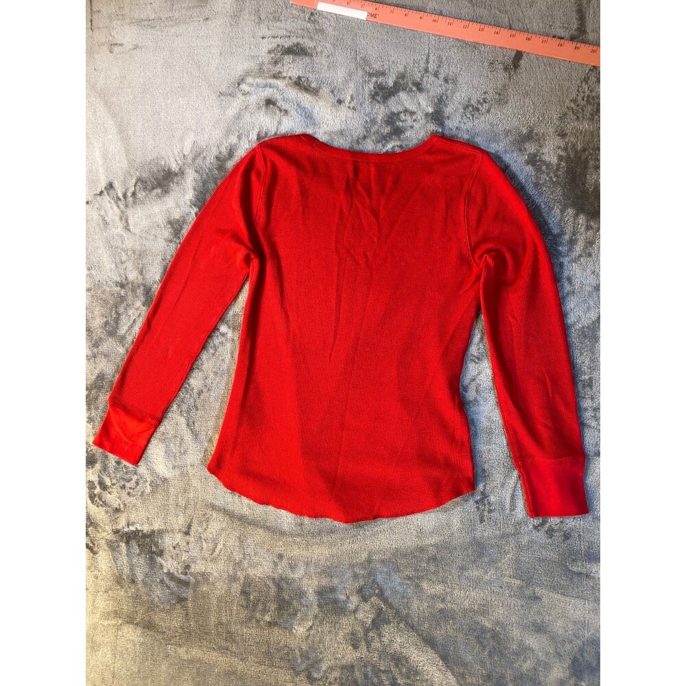 Red Waffle Knit Old Navy Women Thermal T-shirt Long Sleeve Scoop Neck, Med